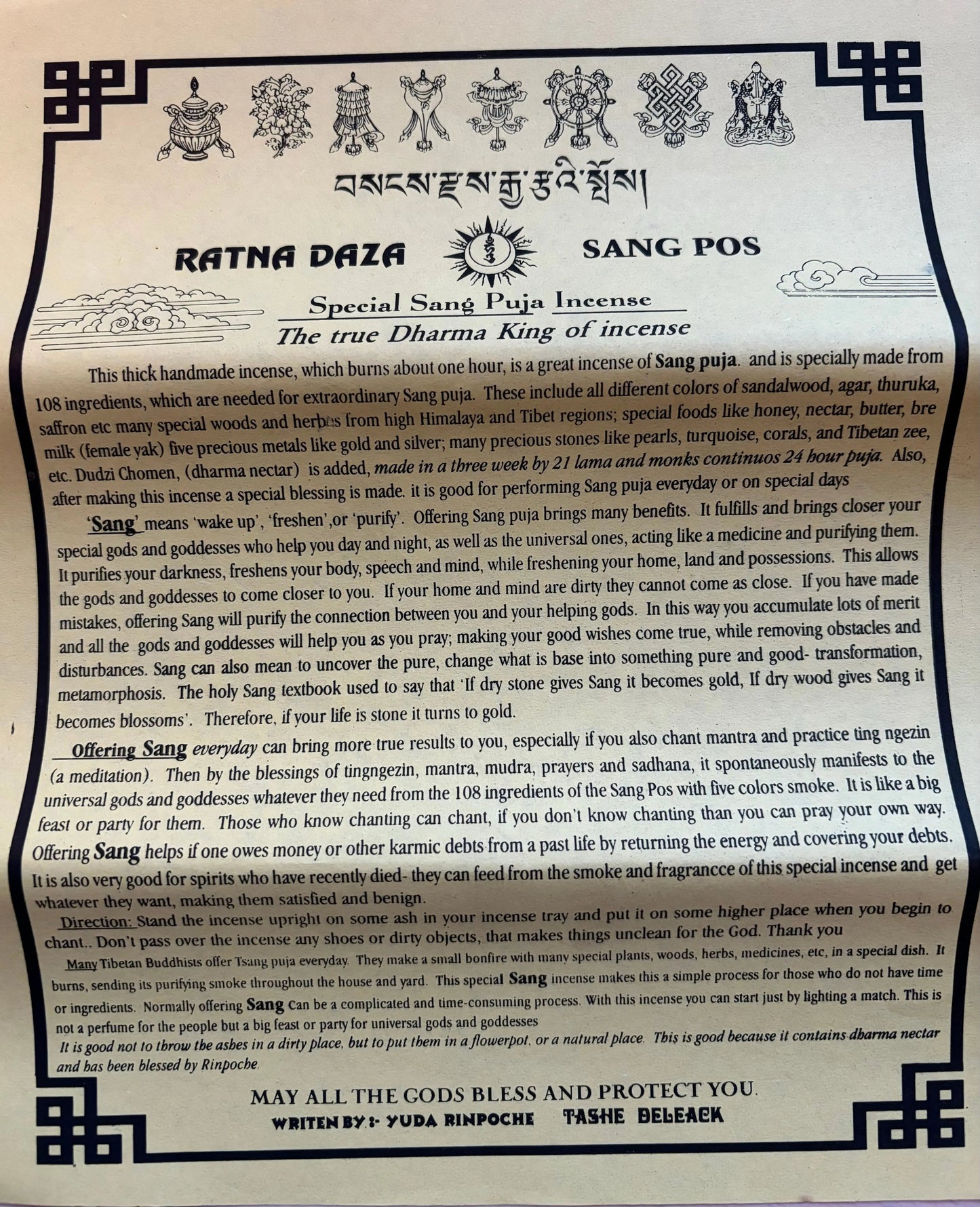 SANG POS | Sang offering incense | 108 ingredients | 17 sticks RATNA DAZA