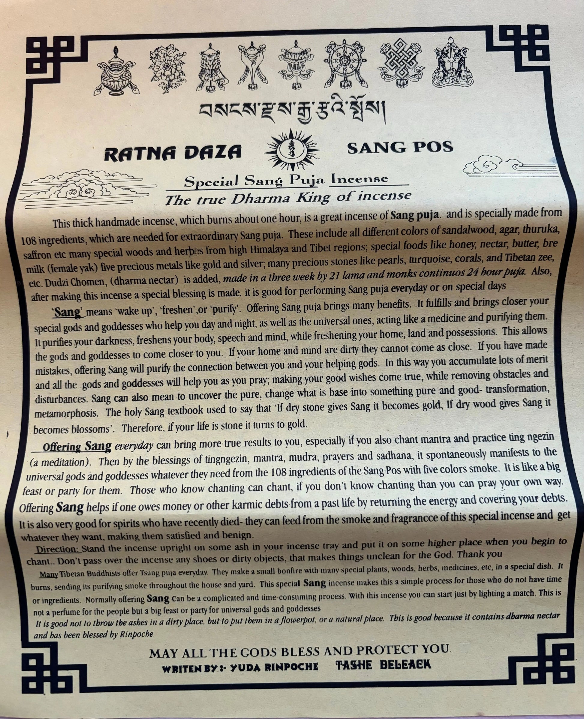 SANG POS | Sang offering incense | 108 ingredients | 17 sticks RATNA DAZA